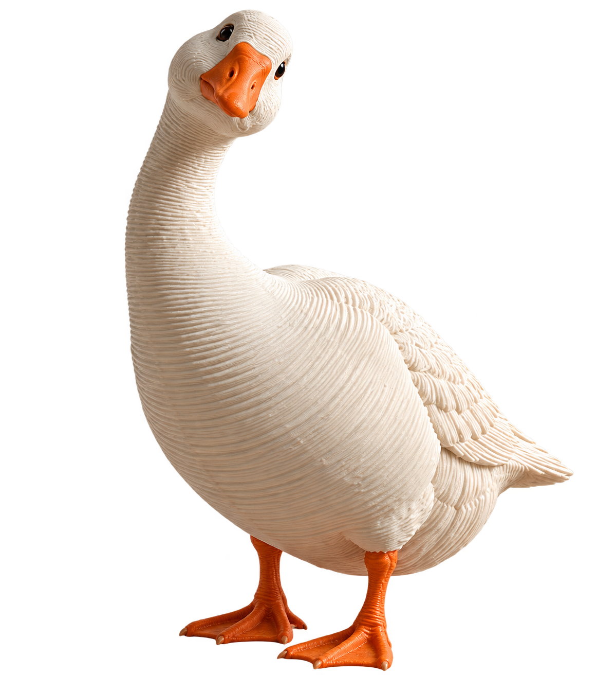 Elfenbeinfarbene Gans mit Druckschichten und orangefarbenem Schnabel